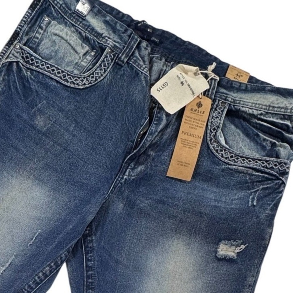 GS115 Mens Slim Fit Distressed Blue Jeans Size‎ 44 Premium Denim NWT